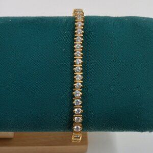 Gold Tone 925 Sterling Silver and Clear CZ Tennis Bracelet.